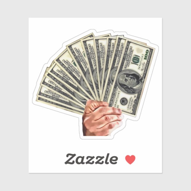 Sticker main tenir cent dollars billets argent art (Feuille)