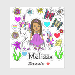 Sticker Main tiré Princesse et licorne et nom