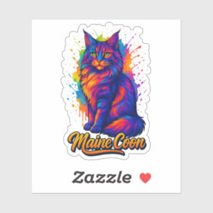 Sticker Maine Coon Pop Art Colorful Cat Illustration