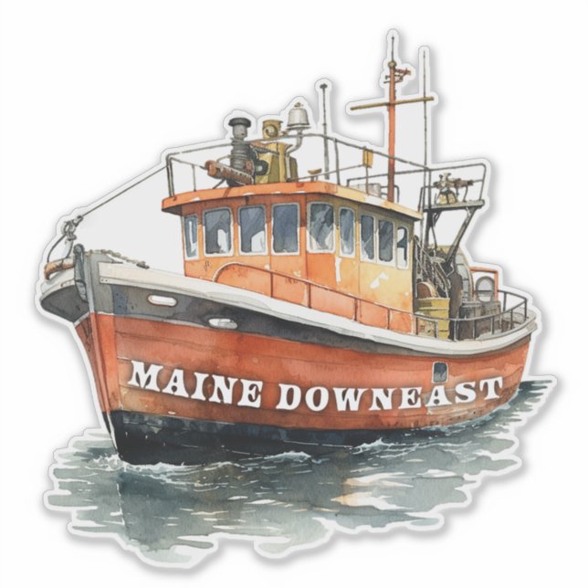 Sticker Maine Downeast Bateau Pêche (Devant)