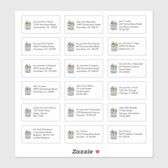 Sticker Maison de Noël 18 Nom individuel Adresses (Feuille)