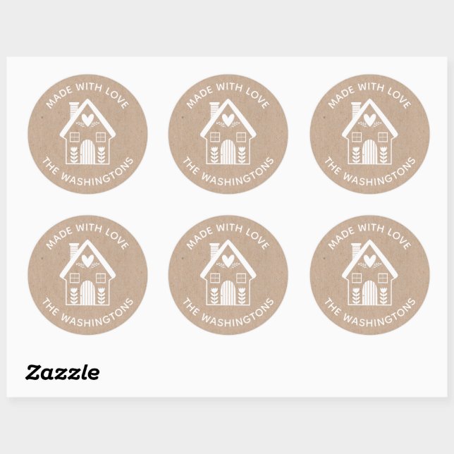 Sticker Maison de Noël Fabriqué avec amour Kraft (Feuille)
