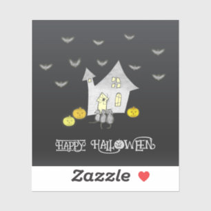 Sticker Maison d'Halloween, Chats noirs, Chats, Chauves-so
