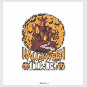 Sticker Maison Hantée Halloween Pleine Lune Citrouilles