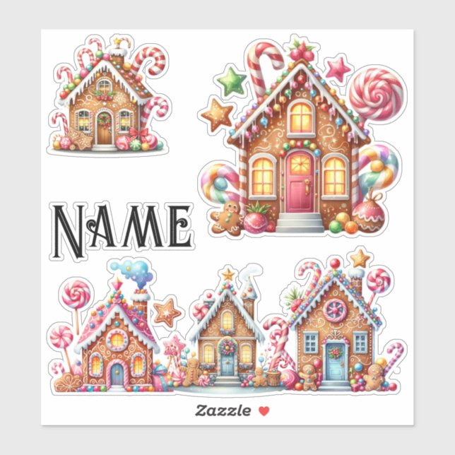 Sticker Maisons de pain d'épice de Noël personnalisées (Feuille)