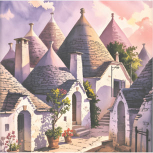 Sticker Maisons Trulli d'Alberobello Italie Voyage Aquarel