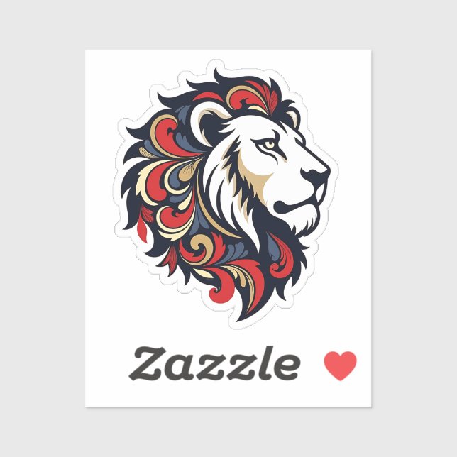 Sticker Majestic Floral Lion - Stylized Royal Mascot Stick (Feuille)