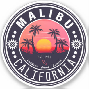 Sticker Malibu California Retro Sunset Palm Trees 60s