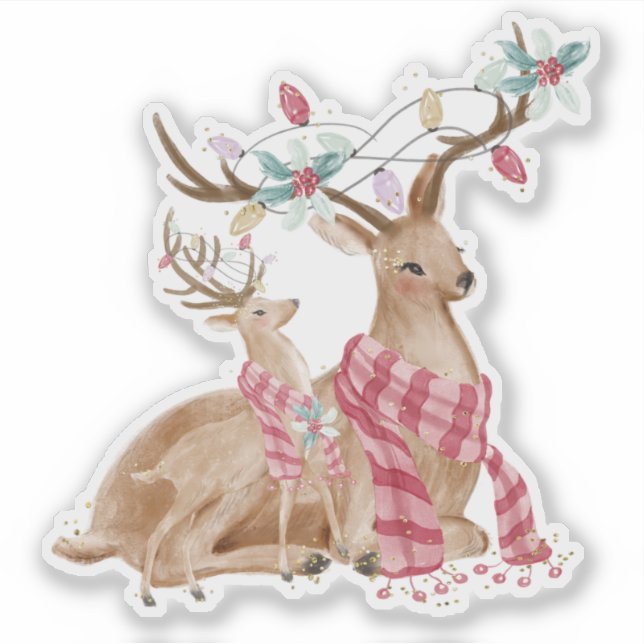 Sticker Mam de cerfs de Noël et bébé (Devant)