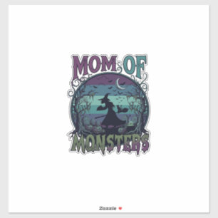Sticker Maman Monstres Halloween Sorcière Lune Citrouilles