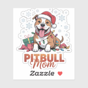 Sticker Maman Pitbull Noël Chapeau de Père Noël Chien Mama
