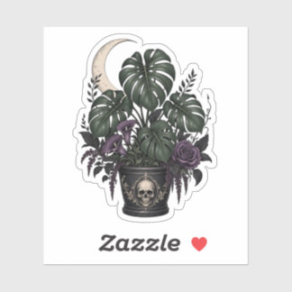 Sticker Maman plante gothique Monstera Lune croissante Vin