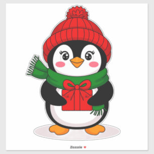 Sticker Manchot adorable habillé pour Noël