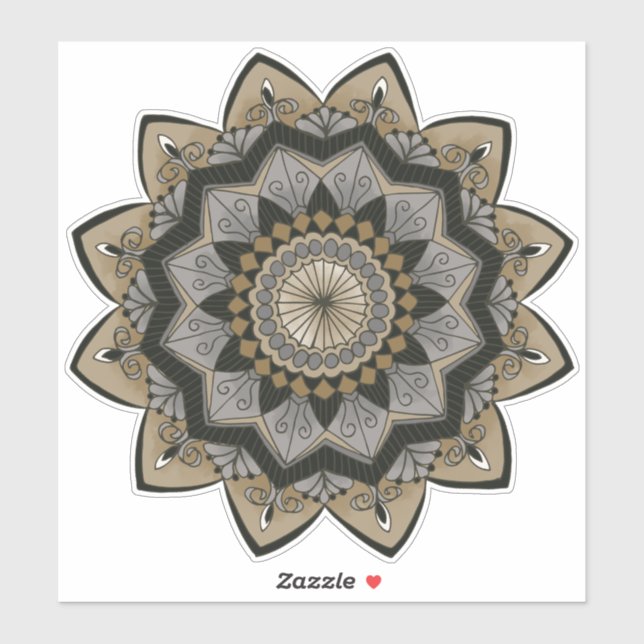 Sticker Mandala Art Déco inspirée Noir, Argent et Or (Feuille)