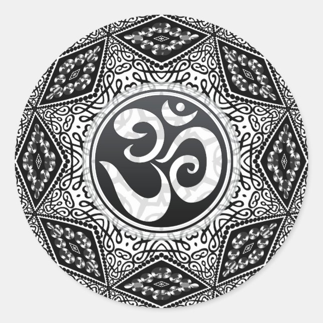 Sticker Mandala du sud-est Sun Noir+Blanc Aum (Devant)
