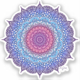 Sticker Mandala feuille de fleurs violettes