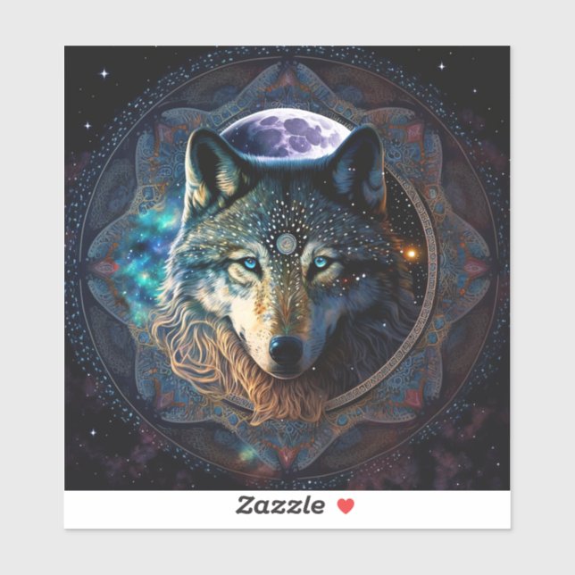 Sticker Mandala, la lune mystique du loup (Feuille)