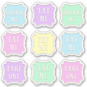 Sticker "Mange-moi" "Bois-moi" Wonderland Tea Party 9 coul
