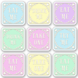 Sticker "Mange-moi" "Bois-moi" Wonderland Tea Party Whimsi