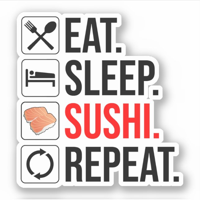 Sticker Manger. Dormir. Sushi. Répéter (Devant)