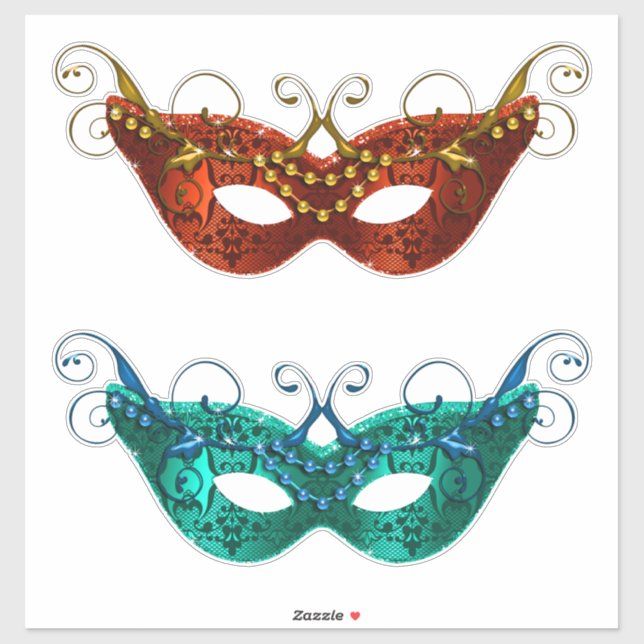 Sticker Mardi Gra Plumes perlées Masques (Feuille)