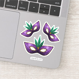Sticker Mardi Gras Masque Purple Vert Or Étincelles