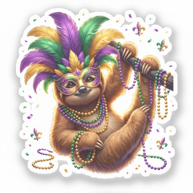 Sticker Mardi Gras Six Seven Bruh  Sloth 6 7 Meme  (Recto)