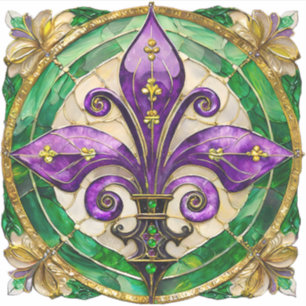 Sticker Mardi Gras Vitrail Fleur di lis