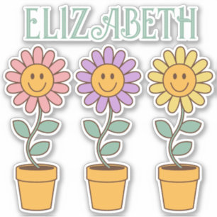 Sticker Marguerites rétro dans les pots Smile Personnalisé
