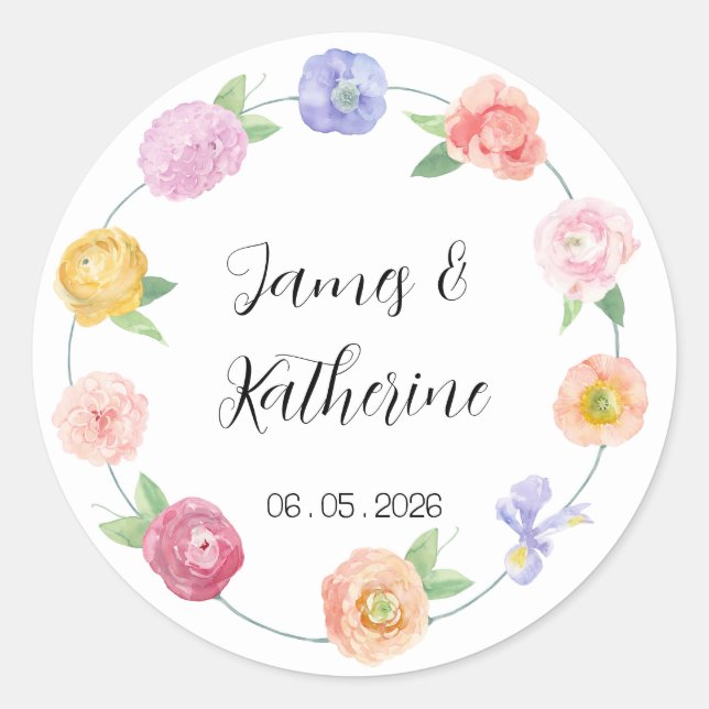 Sticker Mariage à aquarelle de printemps (Devant)