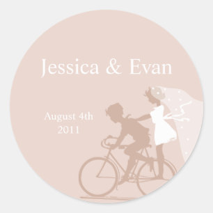 Sticker Mariage à bicyclette beige Couple