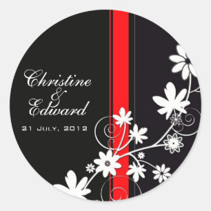 Sticker Mariage à fleurs noir et rouge