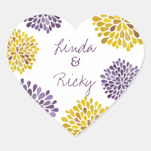 Sticker Mariage à fleurs violettes et jaunes