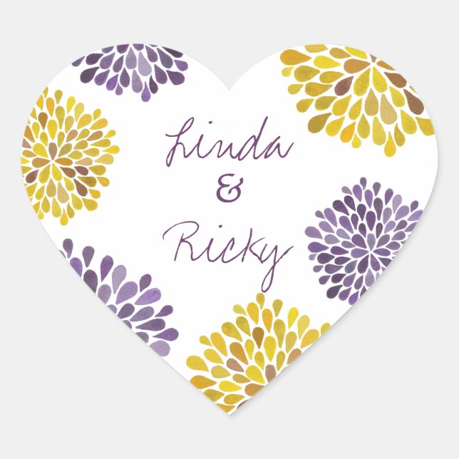 Sticker Mariage à fleurs violettes et jaunes (Devant)