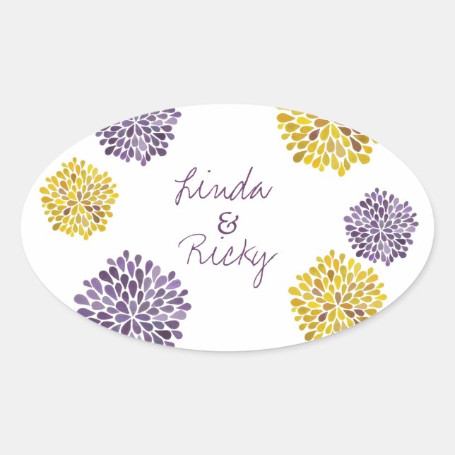 Sticker Mariage à fleurs violettes et jaunes (Devant)