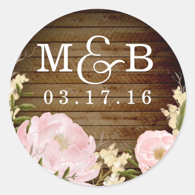 Sticker Mariage à look de bois floral (Devant)