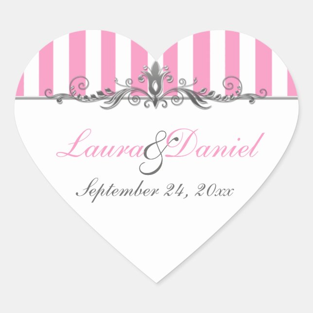 Sticker Mariage à rayures rose et blanc (Devant)