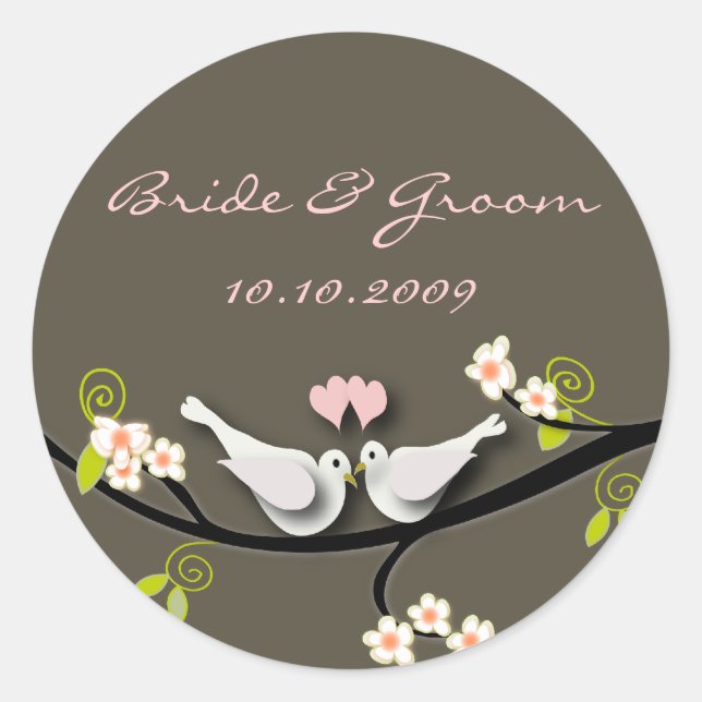 Sticker mariage amour colombes + fleurs branche (Devant)
