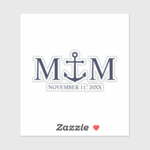 Sticker Mariage Ancre bleu marine