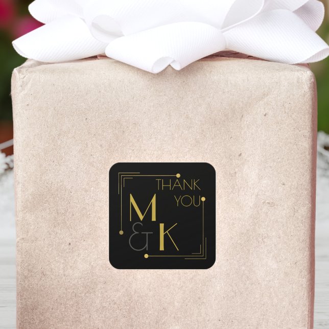 Sticker Mariage Art déco en Merci d'or noir (A black and gold Gatsby wedding thank you sticker for all your wedding thank you sticker needs)