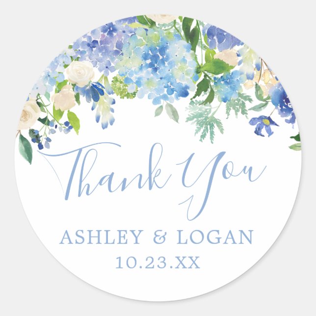 Sticker Mariage Blue Hydrangeas Merci Favor (Devant)