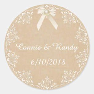 Sticker Mariage Burlap et Lace Bow et Pearl