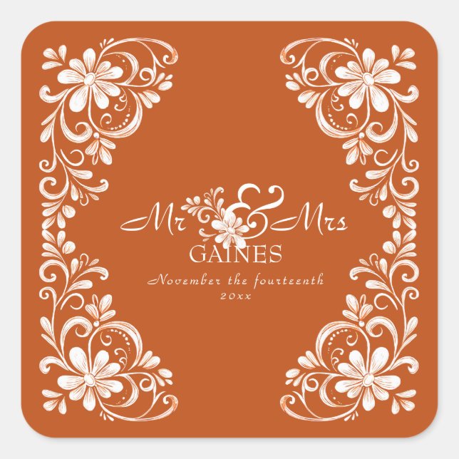 Sticker Mariage Burnt Orange Shabby Chic Mr & Mrs (Devant)