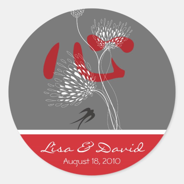 Sticker Mariage chinois Ai Love Coeur Rouge (Devant)