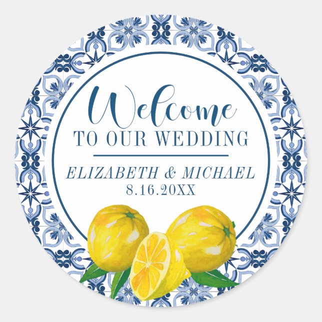 Sticker Mariage citron bleu italien (Devant)