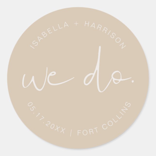 Sticker Mariage classique ronde INDIE Boho Beige (Devant)