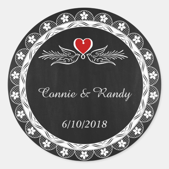 Sticker Mariage Coeur et Dove en tableau noir (Devant)