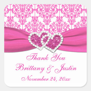 Sticker Mariage Coeur rose, blanc Damas