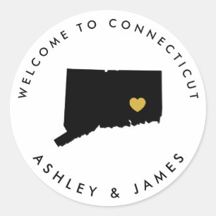 Sticker Mariage Connecticut Étiquette Gold Noir