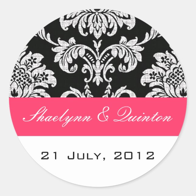 Sticker Mariage damassé Black et Fuchsia (Devant)